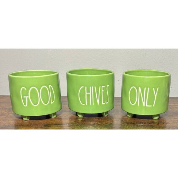 Rae Dunn “Only Good Chives” Set  Classic Green  Stackable Bowls 4” - Picture 4 of 9